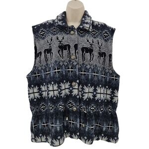 VTG County‎ Clothing Co Vest Women L Blue Snowflake Reindeer Canada Holiday Cozy